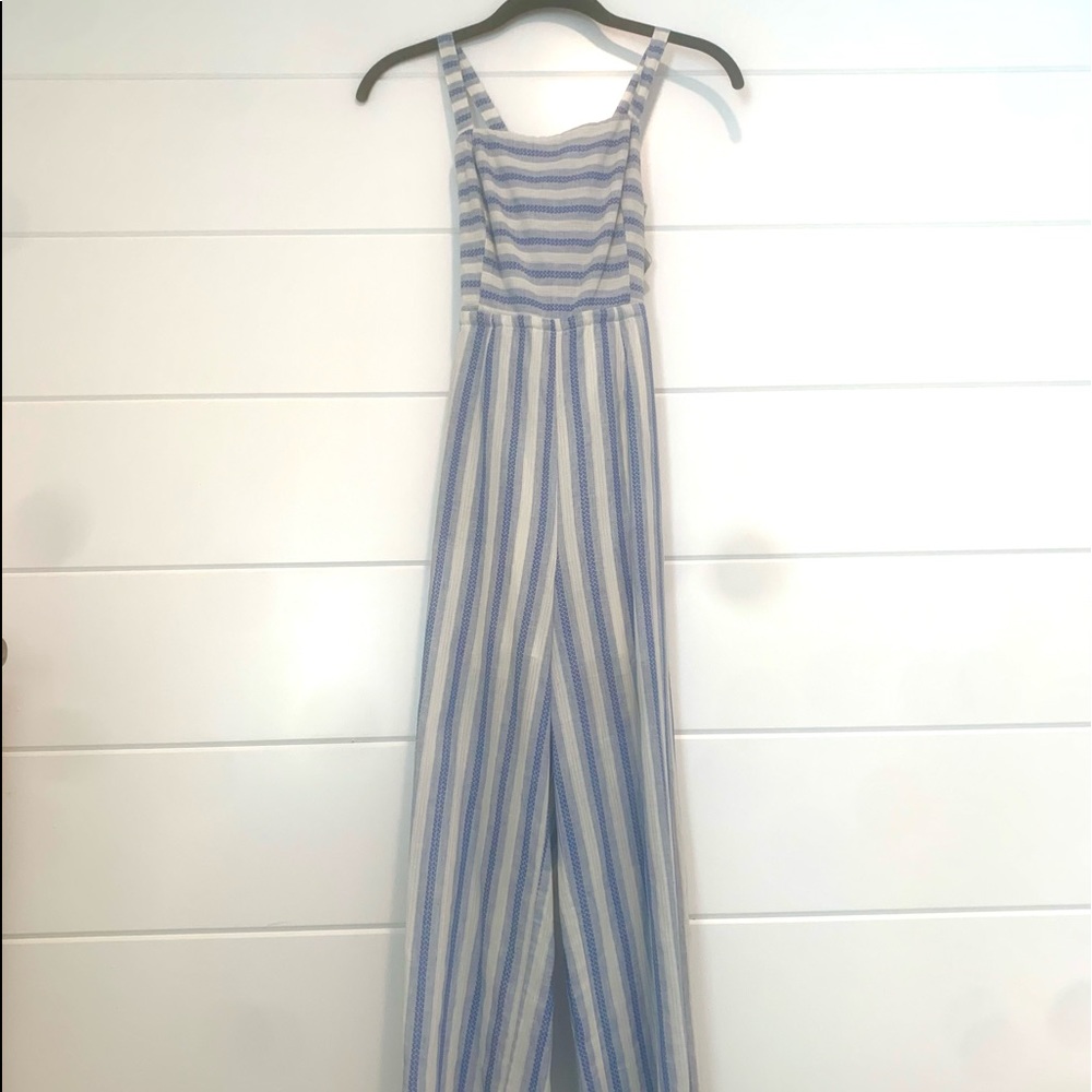 Blue and white striped romper
